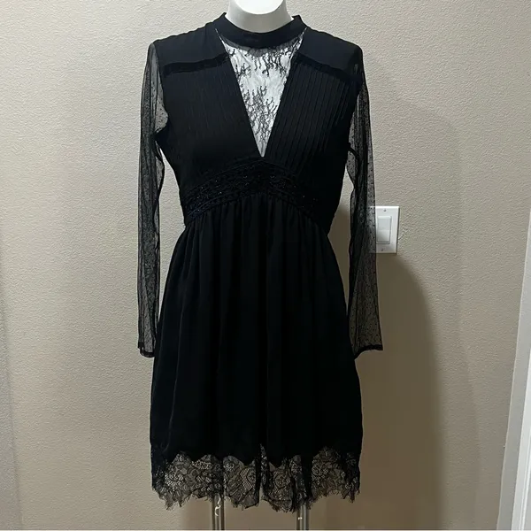 Zara basic black lace long sleeve black dress - Image 6