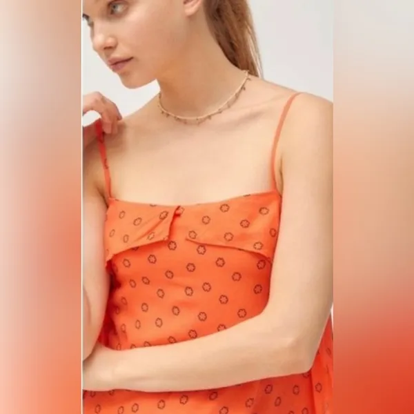 Urban‎ Outfitters Ooh La La Orange Red Rouge Side-Slit Romper Overlay Maxi Dress - Image 2