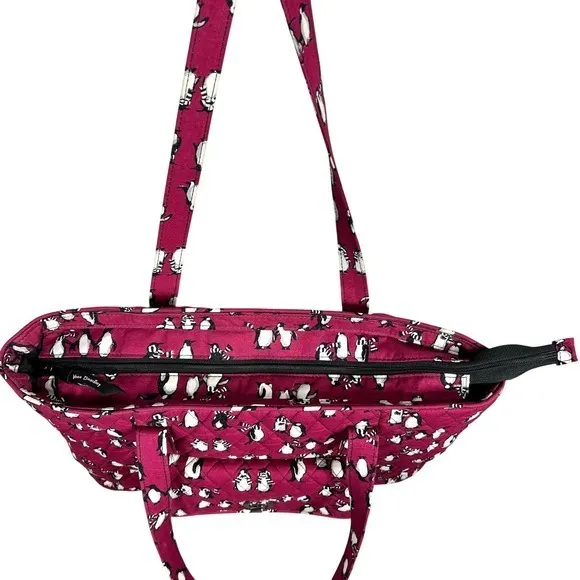 Vera Bradley‎ Quilted Playful Penguins Turnlock Tote Bag Crimson Red Retired - Image 10