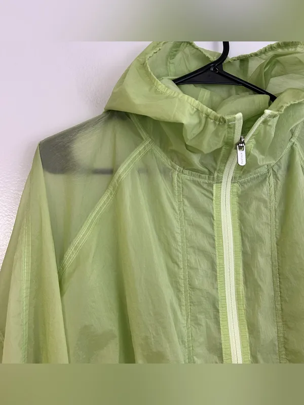 Athleta Skyline Anorak Lime Green Sheer Hooded Windbreaker Travel Jacket XXS - Image 5