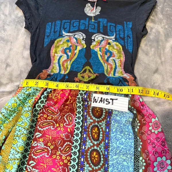 Kavio Woodstock Patchwork Graphic T Shirt Dress S Boho Hippie Festival 1969 OOAK - Image 8