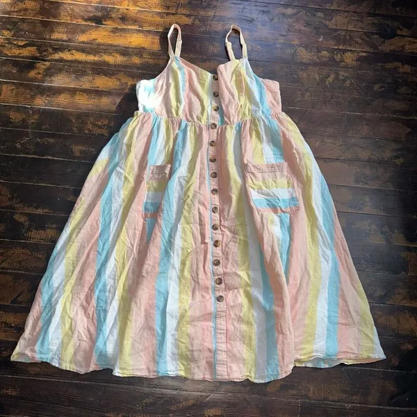 Torrid linen pastel striped Midi studio 2x sleeveless sundress - Image 3