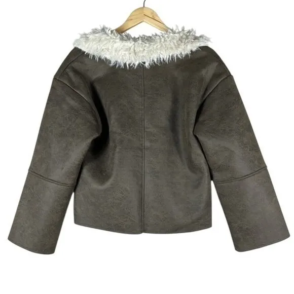 Raga Faux Shearling Jacket Womens M‎ Brown White Boho Shaggy Retro Hippie 70s - Image 6