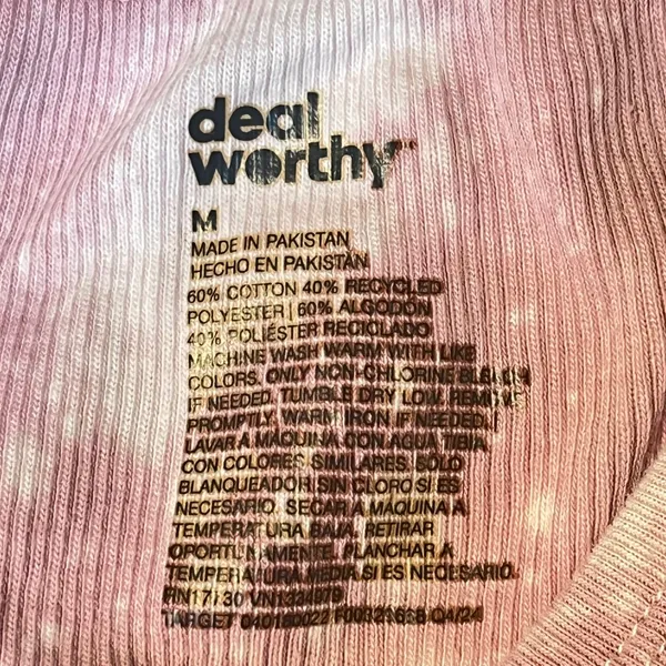 Deal Worthy Womens Tank Top Pink Bleach Tie Dye Heart Graphic Ribbed Knit Medium - Image 4