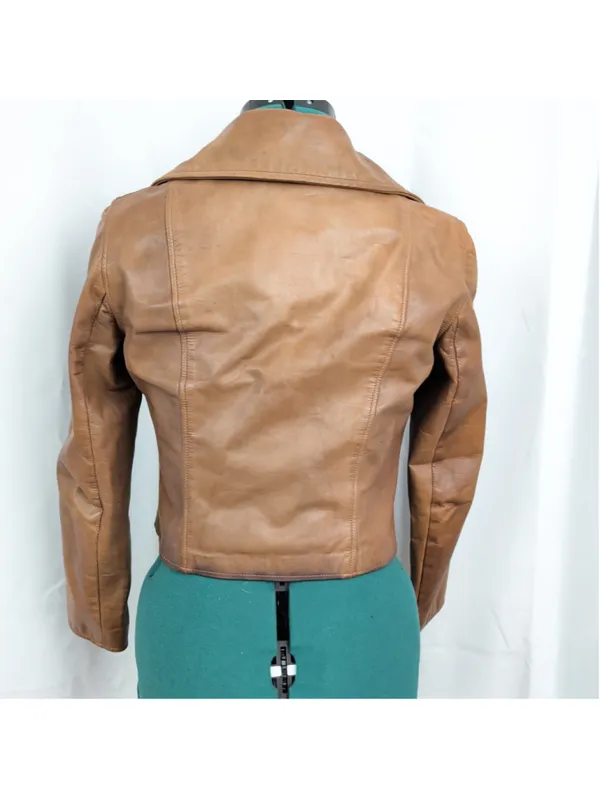Ladies' Vintage Double Breasted Brown Leather Jacket - Image 4