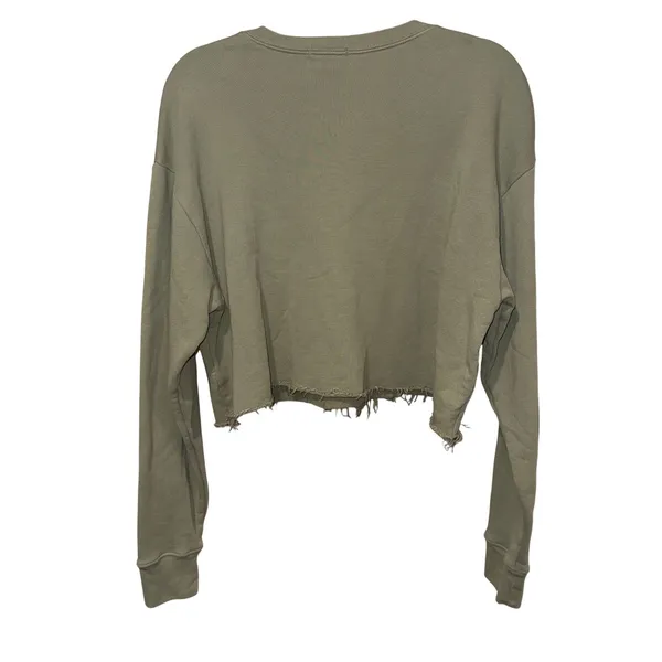 John Elliott Cropped Long Sleeve Sweatshirt Raw‎ Hem Green Size Large - Image 3