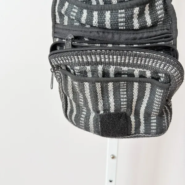 Black‎ Gray Striped Woven Crossbody Bag Multi-Pocket Travel Purse Boho Grunge - Image 6