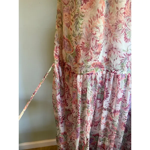 MISA Floral Halter Maxi Dress Pink Green XS/S Boho Chiffon flowy romantic whimsi - Image 9