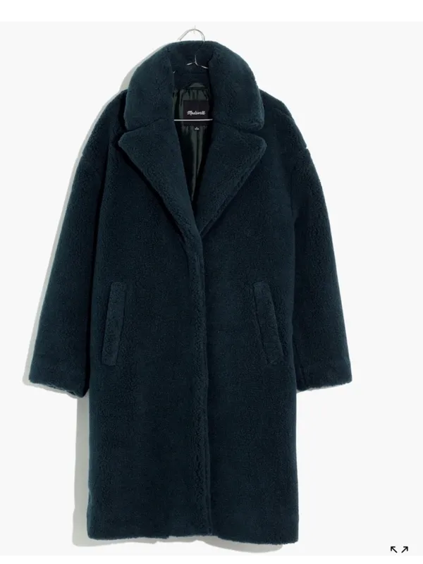 Madewell (Re)sourced Sherpa Teddy Coat NC578 Womens Medium Green Boucle Plush - Image 4