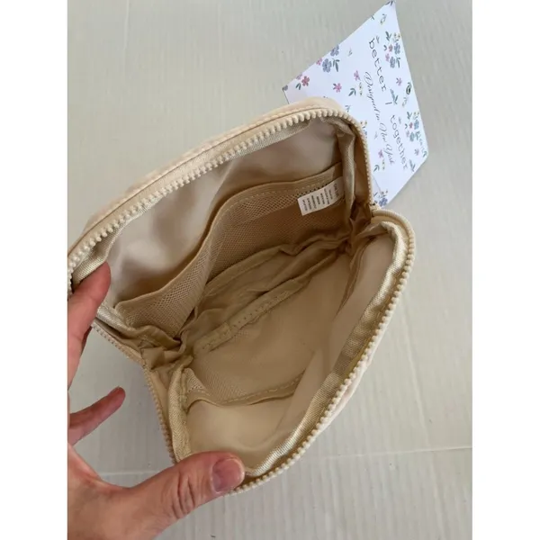 Sz Small Beige Adjustable Belt Crossbody Travel Bag Zipper Pockets - Image 3