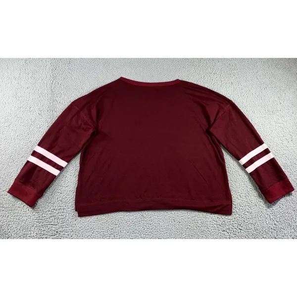 Varsity Stripe Oversized‎ Sweatshirt Women 2XL Maroon Preppy Retro Relaxed Fit - Image 2