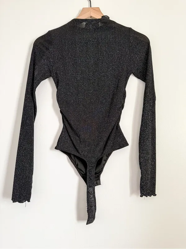 By Together Sheer Sparkle Bodysuit Long Sleeve Glitter Top Size Small - Image 6