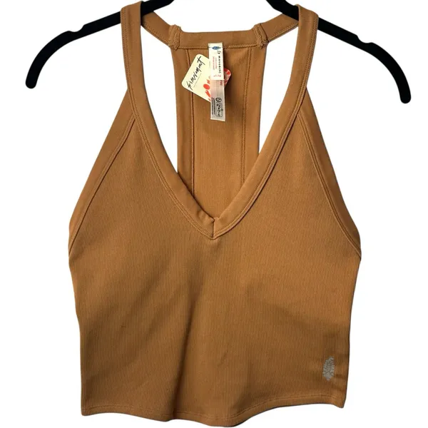 NWT FP Movement by Free People All Clear V-Neck Ribbed Tank‎ Brown/Tan XL - Image 2
