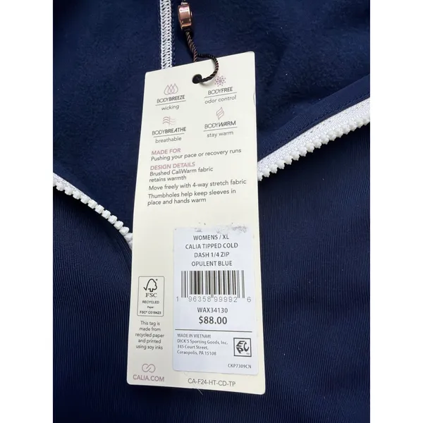 Callia Womens XL Navy Blue Cold Dash 1/4 Zip‎ Pullover Top NWT - Image 3