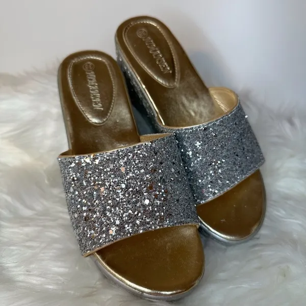 Silver Glitter Platform Shoes with Espadrille Sole - Image 3