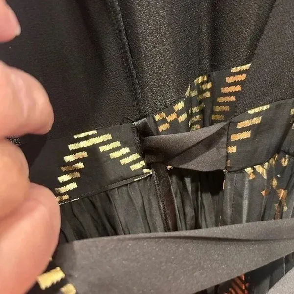 LuLaRoe‎ Black Gold Metallic Geometric Pleated Maxi Dress Small Long Sleeve Wrap - Image 8