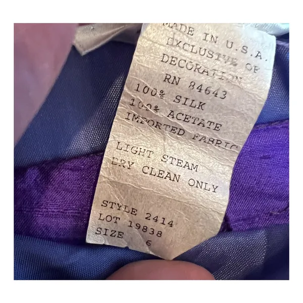 Vintage Watters & Watters Silk Dress Size 6 One Shoulder Purple Formal Cocktail - Image 3