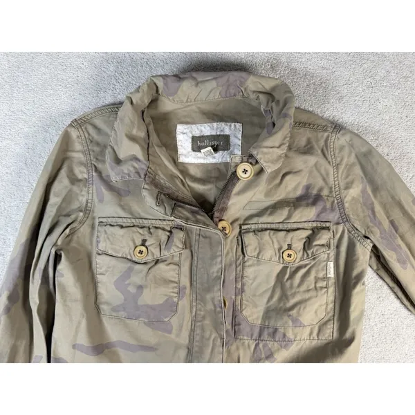 Hollister Vtg Womens Camo Cargo Utility Field Jacket‎ Cotton Size Lg Military - Image 8