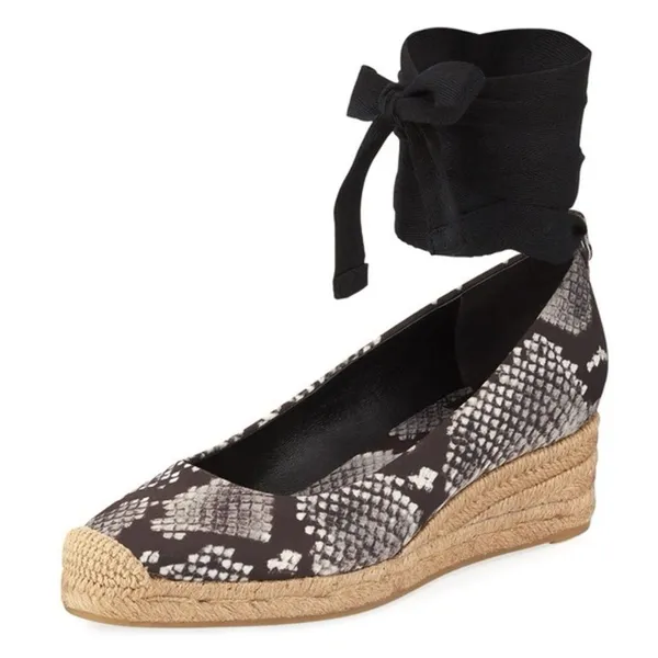 Tory Burch Women's Heather Ankle Wrap Wedge Espadrilles Snake Print Size 9.5 M - Image 4
