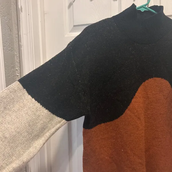 Blu Pepper Sweater Dress Small‎ Knit Long Sleeve Pullover Mock Neck Color Block - Image 6