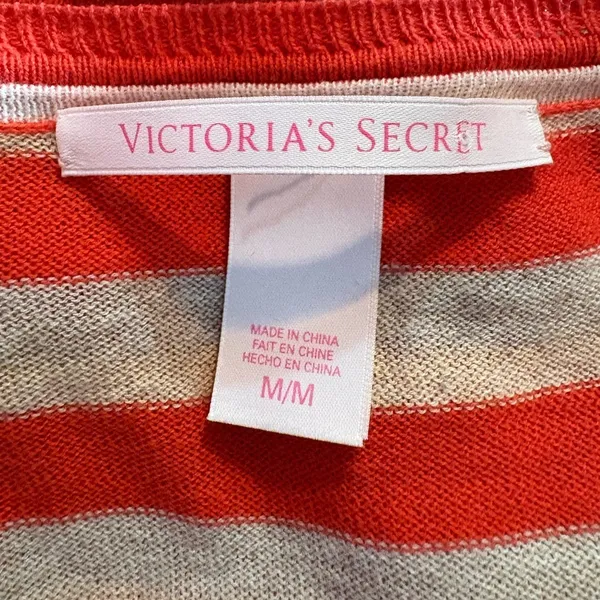 Victoria Secret Women's V-Neck Sweater Orange Tan Striped Size Medium - Image 7