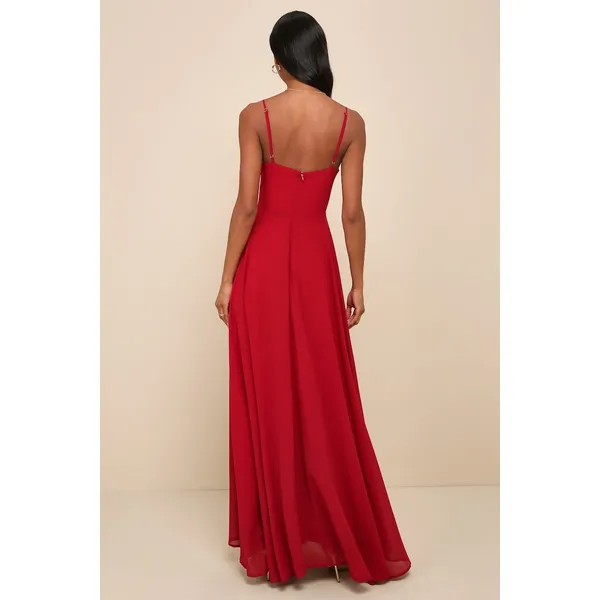 NWT Lulus Cause for Commotion Red Pleated Bustier Maxi Dress Gala Banquet Size S - Image 3