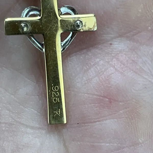 Sterling Silver 925 With Gold Wash Small‎ Cross Pendant Necklace - Image 4