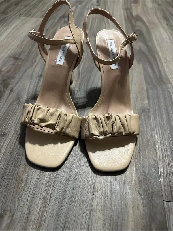 Chelsea & Violet Nude Ruched Ankle-Strap Heels - Image 6