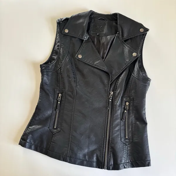 Max Studio Black Faux Leather Moto Vest Full Zip Women’s Small Streetwear Biker - Image 7