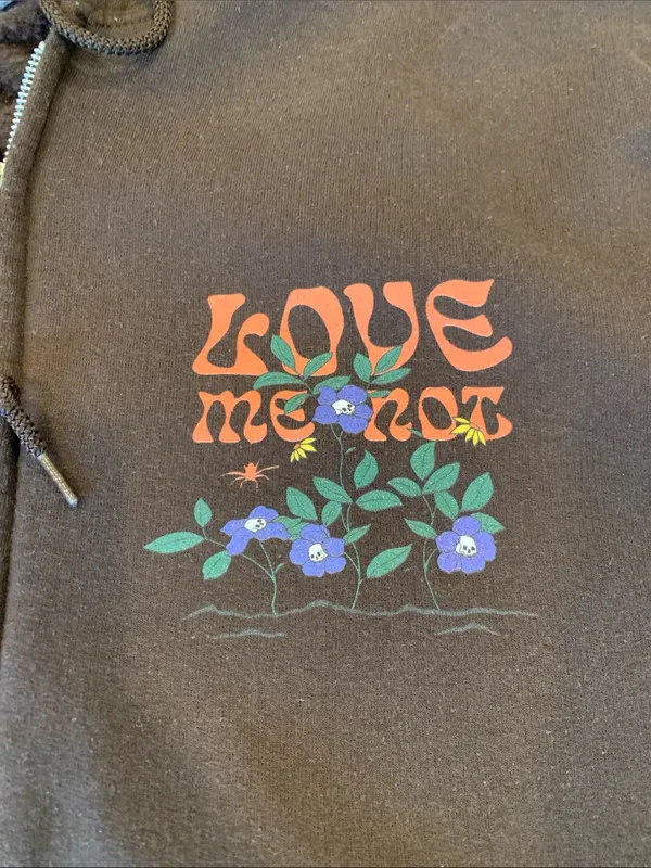 Empyre Women’s XL Brown Full Zip Hoodie Sweatshirt with Floral Skull Graphic - Image 2