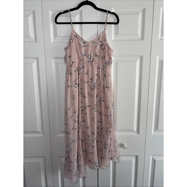 Collective Concepts Floral Ruffle Midi Dress Womens Size S Pink Chiffon Cottage - Image 4