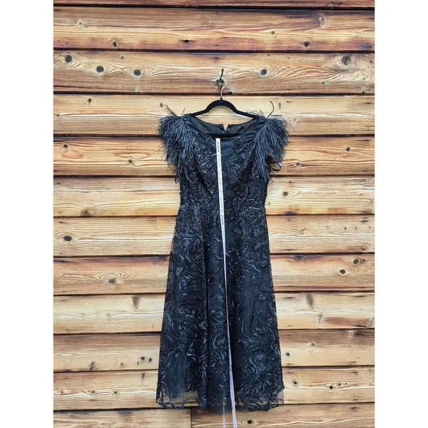 NW0T MAC DUGGAL 20400 Black Feather Shoulder Embellished Dress Size 8 - Image 6