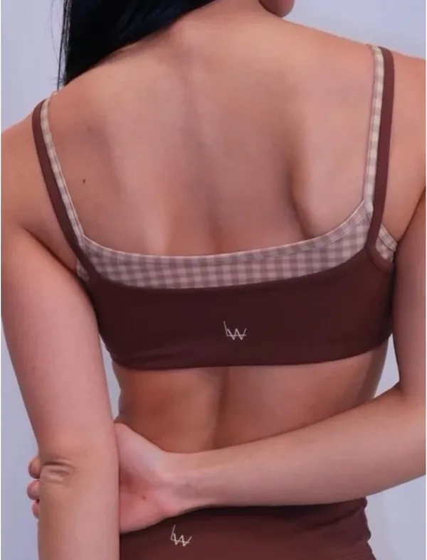 LW Active Saddle Brown Gingham Sports Bra - Image 3