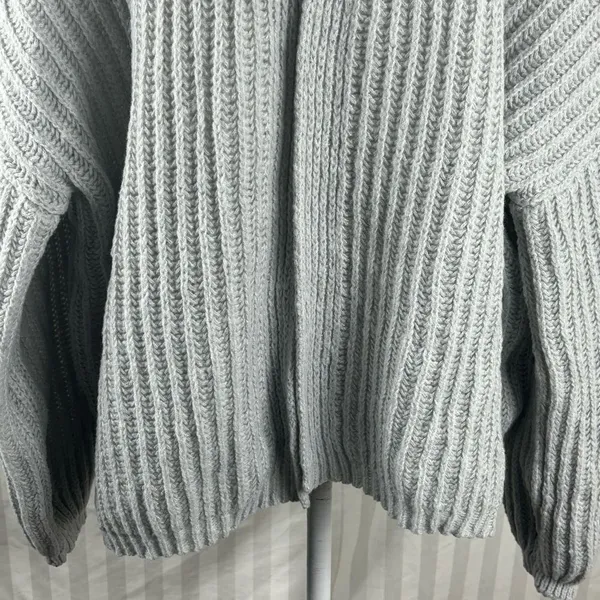 SHEIN Gray Balloon Sleeve Open Front Cardigan Sweater Large Knit Cozy EUC - Image 5