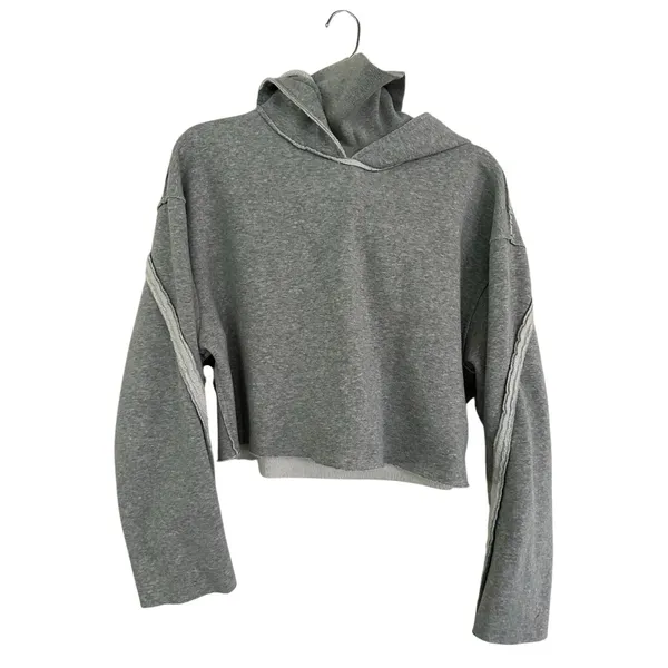 Alo Yoga Effortless Gray Cropped Hoodie heathered grey size small - Image 3