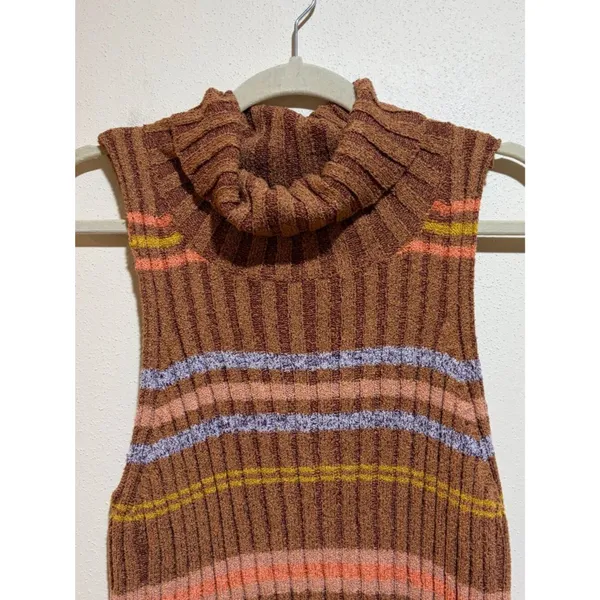 Free People L Edith Striped Turtleneck Sweater Brown Crop Tank Sleeveless Ribbed - Image 5