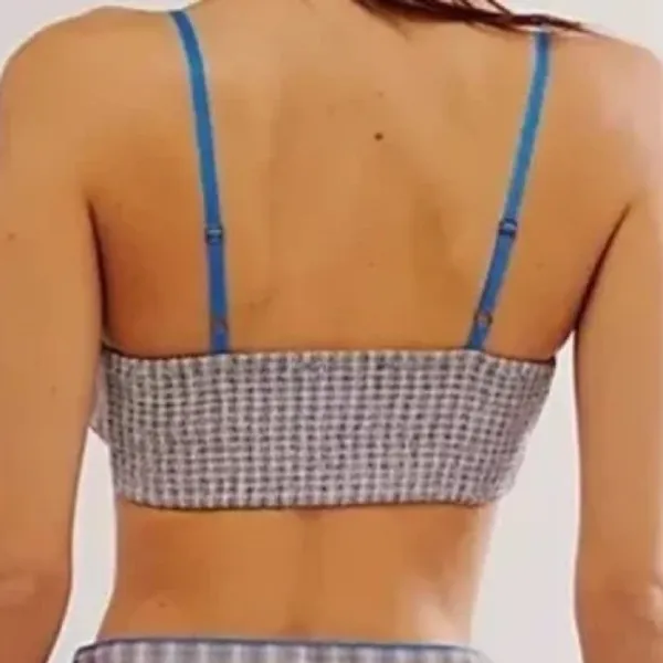 Free People Sunday Stroll Set Grey Blue Striped Crop Top Cotton - Image 2