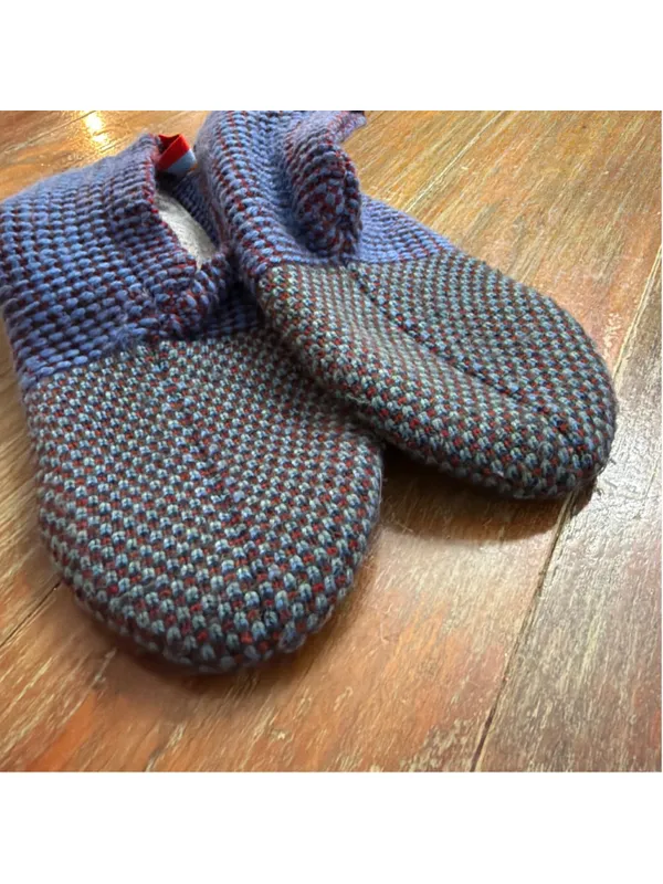 Bombas Knit Gripper Slipper Socks Blue Red Medium M - Image 3