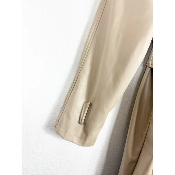 ASOS DESIGN Tan Faux Leather Trench Coat Size 12 Long Preppy Chic Minimalist - Image 10