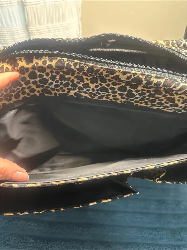 Leopard Print Crossbody Satchel - Laptop bag etc Tan/Black excellent like new - Image 8