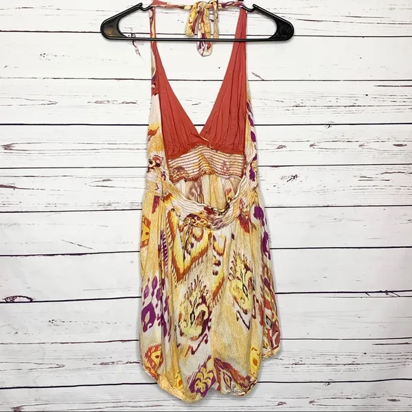 Wet Seal Yellow & Orange Paisley Halter Summer Festival Romper with Pockets Size Medium - Image 5