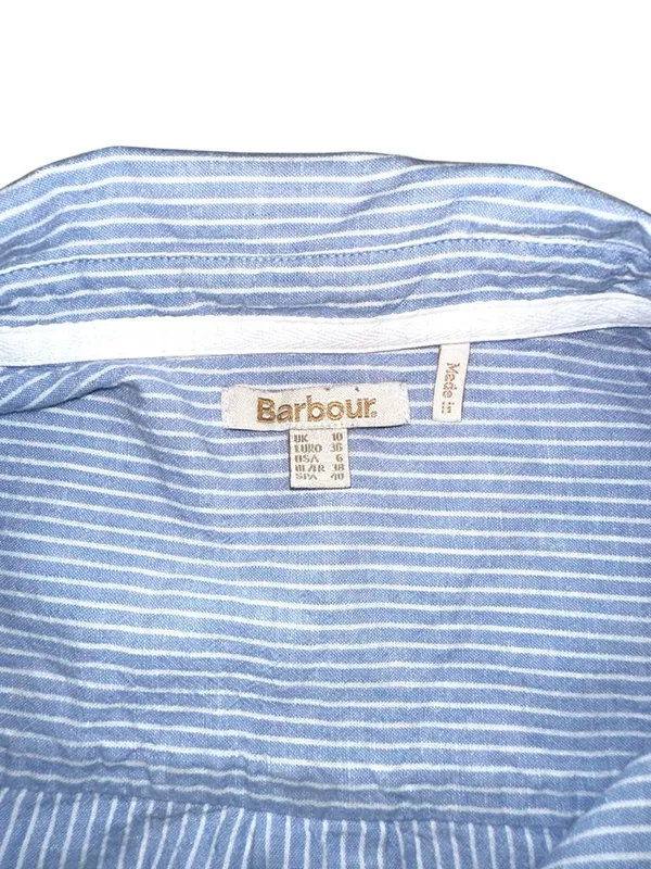 Barbour Seaglow Dress Light Blue Pinstripe Cotton Linen Button-Up Shirt Dress 6 - Image 3