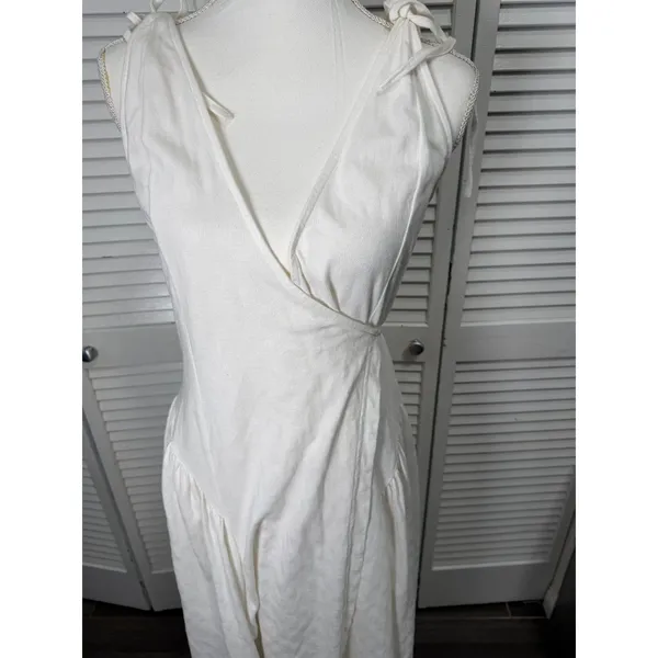 FREE PEOPLE FREE-EST MAISIE MIDI WRAP DRESS TIE SHOULDERS SMALL IVORY Cotton - Image 8