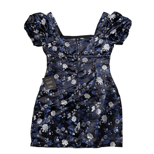 Lulus Dramatic Beauty Black Floral Jacquard Puff Sleeve Mini Dress, Size S - Image 5