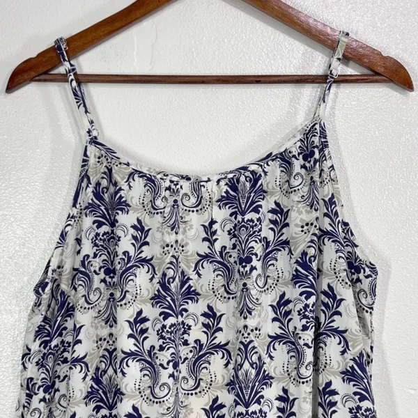 Dokotoo Boho Blue White Damask Paisley‎ Spaghetti Strap Tiered Maxi Dress XL NWT - Image 5