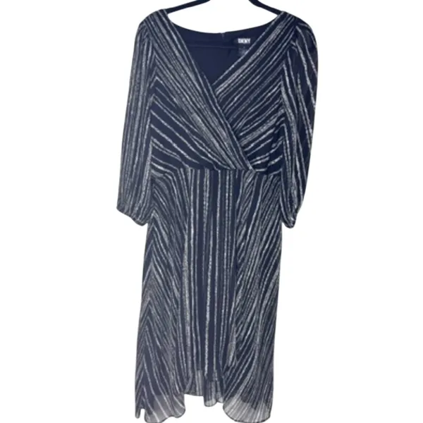 DKNY Women's Chain Print Wrap Front Dress Black White Size 16 - Image 2