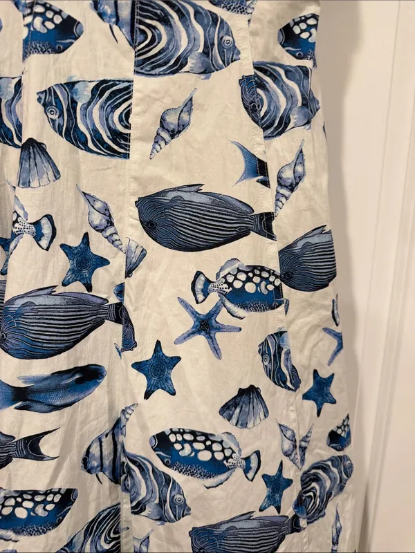 Avec Les Filles Blue & White Seashell Print Midi Dress‎ size 2 nwt - Image 3