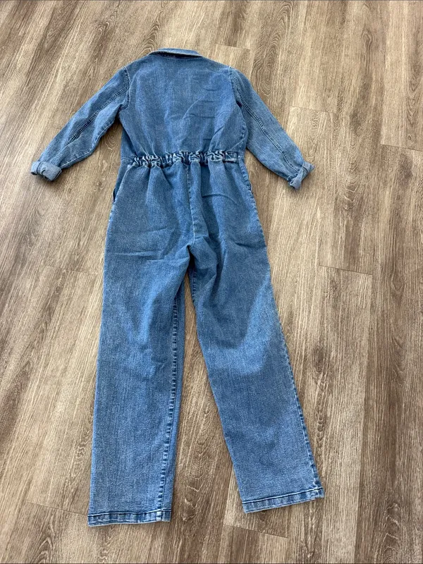 Wild Fable long sleeve denim western one piece collared jumpsuit zip front XS - Image 3