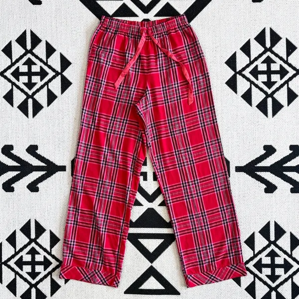 Victoria’s Secret Flannel Long PJ Set in Lipstick Bold Lurex Plaid Small - Image 9