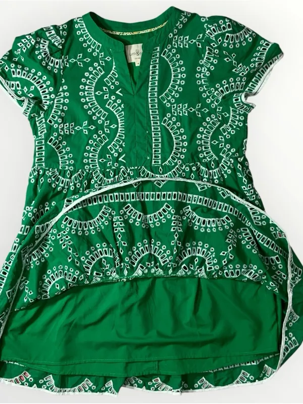Umgee A Line Tiered Green & White Embroidered Eyelet Boho Dress Sz Medium #259 - Image 4